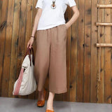 Women's linen cropped palazzo pants wide leg summer causal pants