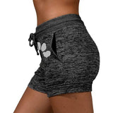 Women's cute paws printed drawstring elastic waist yoga shorts