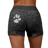 Women's cute paws printed drawstring elastic waist yoga shorts