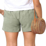 Women's Linen Casual Drawstring Elastic Waist Pocket Shorts