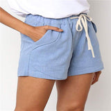 Women's Linen Casual Drawstring Elastic Waist Pocket Shorts