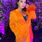 New Fashion Feather Sleeves Silk Texture Blazer