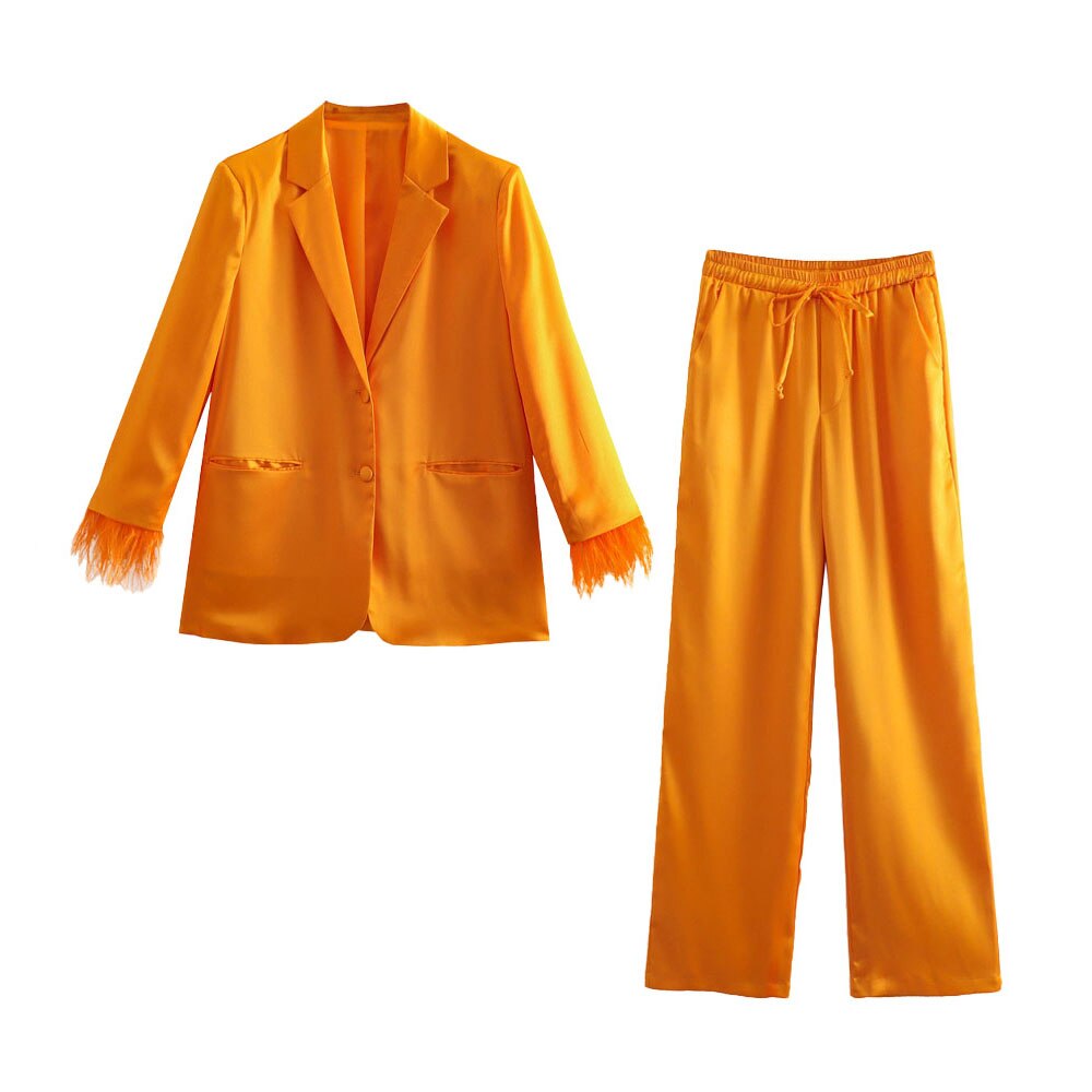New Fashion Feather Sleeves Silk Texture Blazer