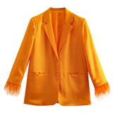 New Fashion Feather Sleeves Silk Texture Blazer