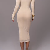 Amelisse - Off-Shoulder Two-Layer Mesh Midi Dress