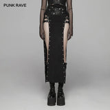 Women's Gothic Sexy Black Rock Copslay Stage Personality Hip Hop Streetwear Long High Waisted Skirt