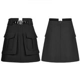 Women's Collect Waist A Line Black Half Personality Casual Women Mini Functional Buckle Decoration Skirt