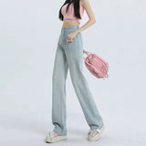 Women's Summer High Waist Wide Leg Leisure Design Drape Mop Jeans