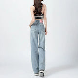 Standard Wide-Leg Jeans Women's New Summer and Autumn Short Tall Loose Drooping Straight Casual Mop Jeans