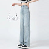 Standard Wide-Leg Jeans Women's New Summer and Autumn Short Tall Loose Drooping Straight Casual Mop Jeans