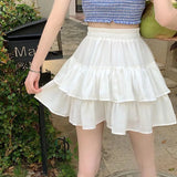 Pleated White Ruffles Preppy Summer Skirt