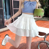 Pleated White Ruffles Preppy Summer Skirt