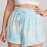 Drawstring Waist Summer Casual Tie Dye Women Loose Wide Leg Knot Female Large Size Sport Short