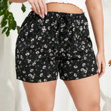 Floral Print Summer Casual Knot Elastic Waist Boho Female Large Size Elegant Beach 5XL 6XL 8X Short