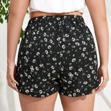 Floral Print Summer Casual Knot Elastic Waist Boho Female Large Size Elegant Beach 5XL 6XL 8X Short