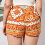 Plus Size Floral Print Summer Casual Women Knot Waist Elegant Boho Female Plus Size Women Clothing Short