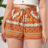 Plus Size Floral Print Summer Casual Women Knot Waist Elegant Boho Female Plus Size Women Clothing Short