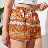 Plus Size Floral Print Summer Casual Women Knot Waist Elegant Boho Female Plus Size Women Clothing Short