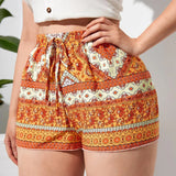 Plus Size Floral Print Summer Casual Women Knot Waist Elegant Boho Female Plus Size Women Clothing Short