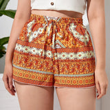 Plus Size Floral Print Summer Casual Women Knot Waist Elegant Boho Female Plus Size Women Clothing Short