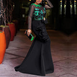 Plus Size Mesh Sheer Ruffles Long Sleeve Dress
