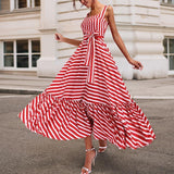 Plus size bohemian maxi dress women square collar sashes pleated dress