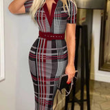 Polka Dot Print V Neck Long Sleeve Women's Clothing Midi Dress
