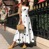 Polka dot long maxi dress Summer sleeveless ruffles women dress Big dots casaul bohemian dresses Boho beach vestidos mujer