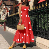 Polka dot long maxi dress Summer sleeveless ruffles women dress Big dots casaul bohemian dresses Boho beach vestidos mujer
