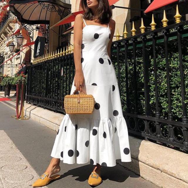 Polka dot long maxi dress Summer sleeveless ruffles women dress Big dots casaul bohemian dresses Boho beach vestidos mujer