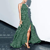 Polka dots print party dress women wave point maxi Dresses  Elegant halter slit ruffle summer dress Boho long vestidos mujer