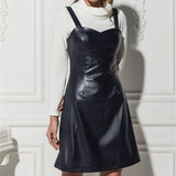 Pu Leather Spaghetti Strap Sleeveless Mini Dress