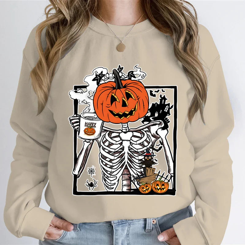 Pumpkin Skeleton Coffee Sweatshirt Top