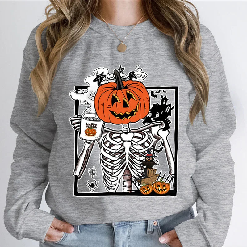 Pumpkin Skeleton Coffee Sweatshirt Top