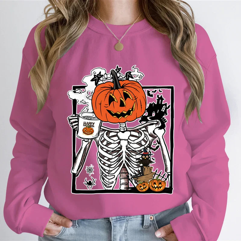 Pumpkin Skeleton Coffee Sweatshirt Top