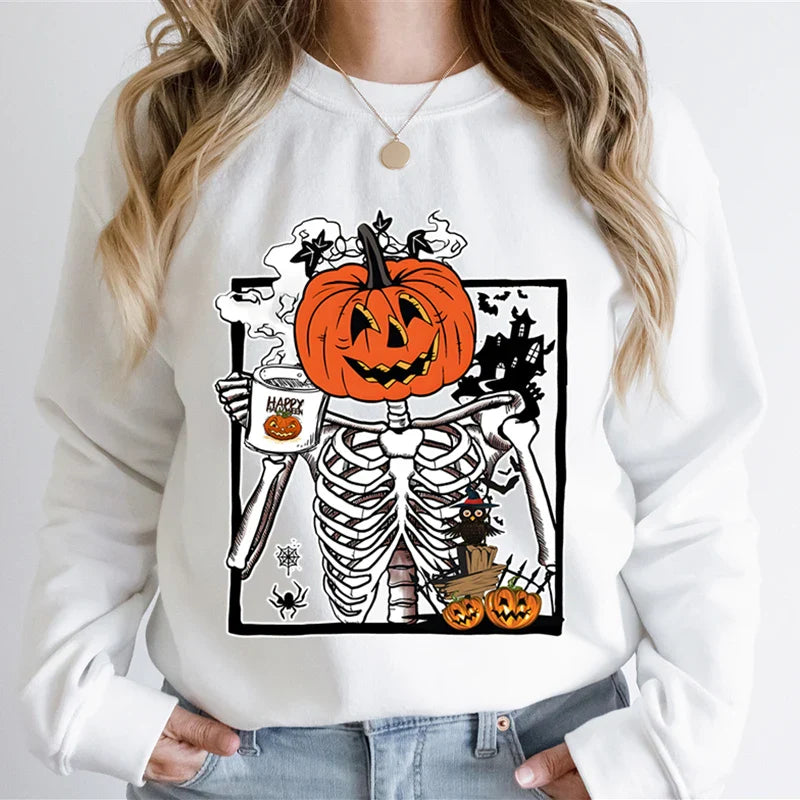 Pumpkin Skeleton Coffee Sweatshirt Top