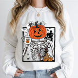 Pumpkin Skeleton Coffee Sweatshirt Top