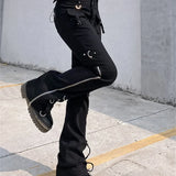 Punk Rivets Zipper Black Cargo Pants Y2K Techwear Leggings Pants