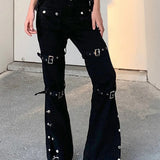 Punk Rivets Zipper Black Cargo Pants Y2K Techwear Leggings Pants