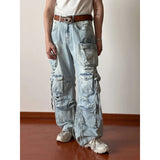 Solid Jeans Men's Design Sense Hip-hop Hole Washed Mid-waist Loose Drag Wide Pants
