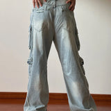 Solid Jeans Men's Design Sense Hip-hop Hole Washed Mid-waist Loose Drag Wide Pants