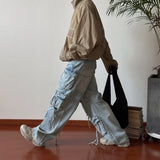 Solid Jeans Men's Design Sense Hip-hop Hole Washed Mid-waist Loose Drag Wide Pants
