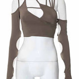 Halter Gothic Egirl Patchwork Long Sleeve Sexy Cut Out Crop Tops