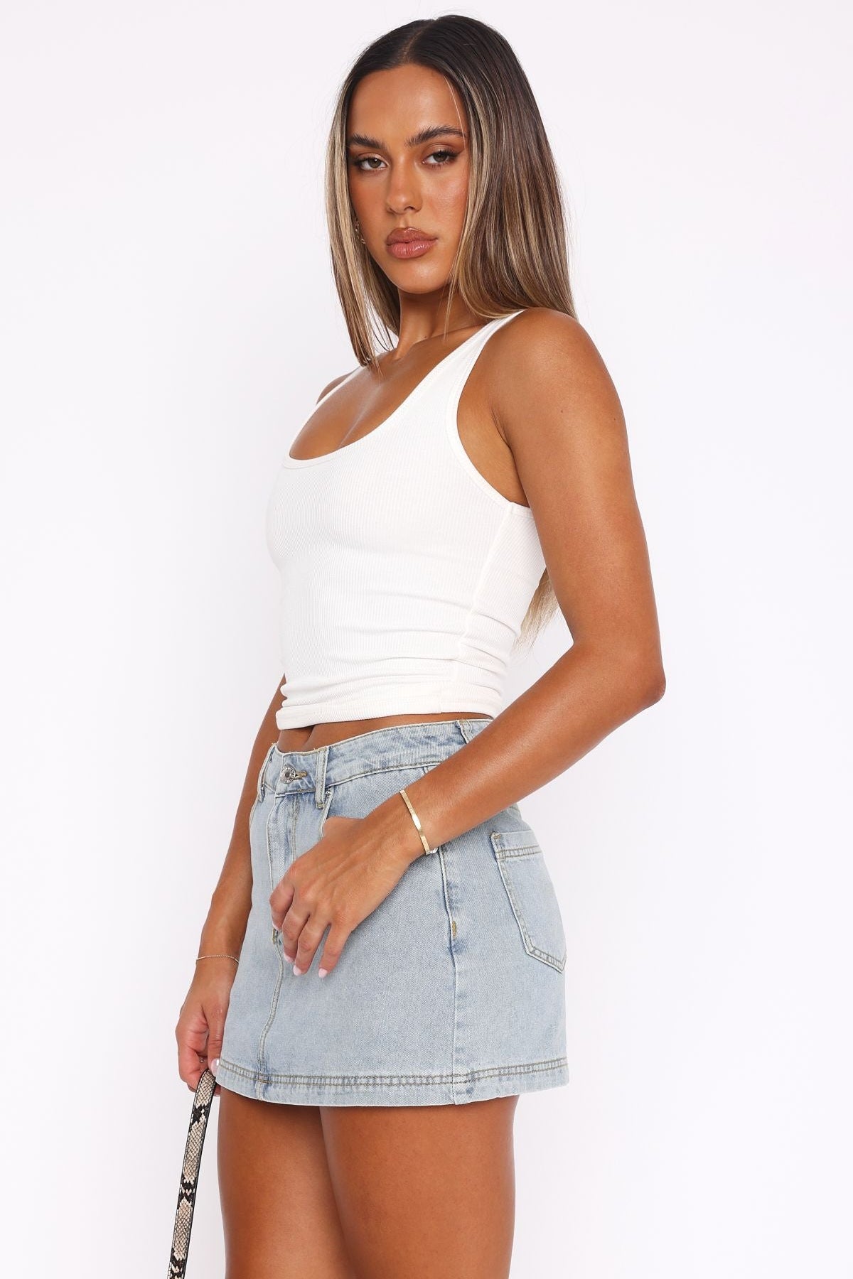 Don't Leave Me Denim Skort Light Blue Wash