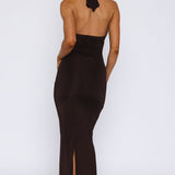 Waste A Moment Halter Maxi Dress Chocolate