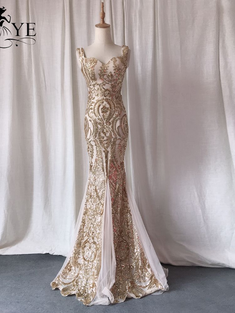 Mermaid Long Prom Gown Gold Evening Dresses