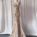Mermaid Long Prom Gown Gold Evening Dresses