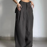 Shirring Women High Waist Y2k Streetwear Casual Suit Loose Office Lady Pants