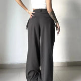 Shirring Women High Waist Y2k Streetwear Casual Suit Loose Office Lady Pants