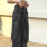 Shirring Women High Waist Y2k Streetwear Casual Suit Loose Office Lady Pants